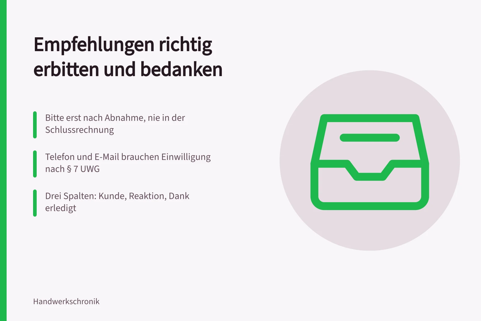 Karte: Empfehlungen einholen nach Abnahme, mit Einwilligung und Dank